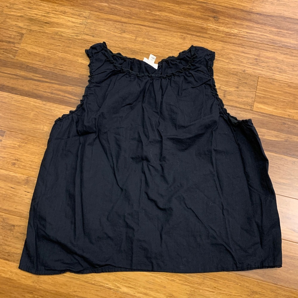ana black sleeveless ruffled neckline peasant top womens Size XL Sleeveless